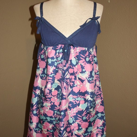 ANTHROPOLOGIE LILKA BLUE FLORAL BEACH DRESS EMPIRE WAIST - MEDIUM 4 - Picture 1 of 5